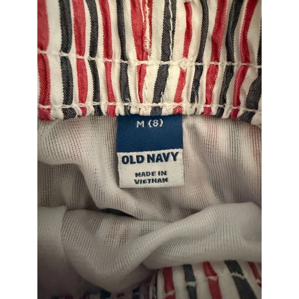 Old Navy Boys Medium 8 Red White Navy Striped Seersucker Swim Trunks Shorts